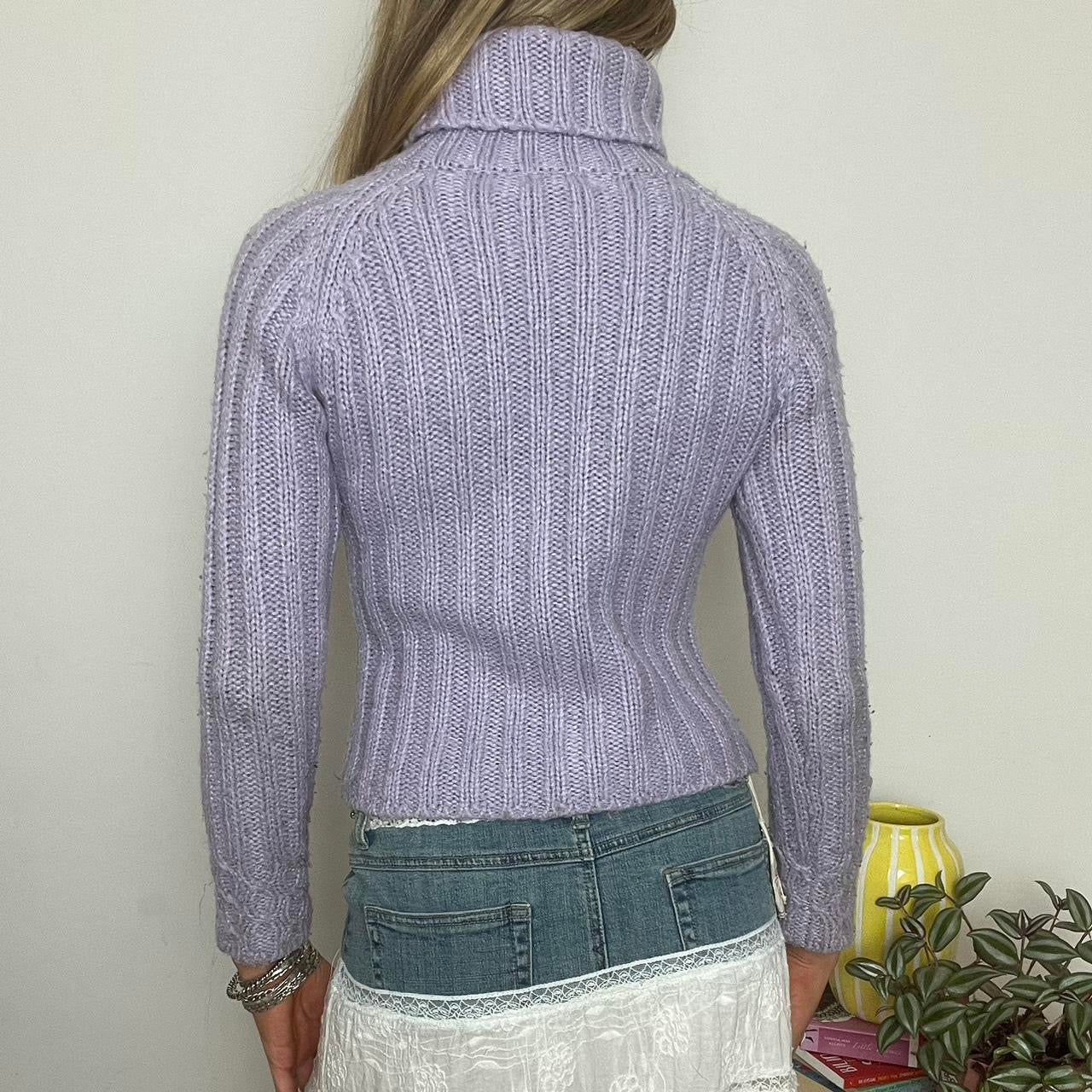 lilac cable knit turtleneck sweater