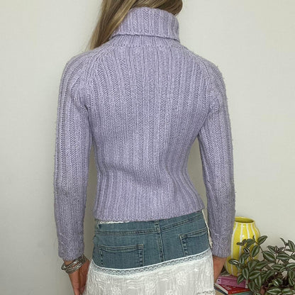 lilac cable knit turtleneck sweater