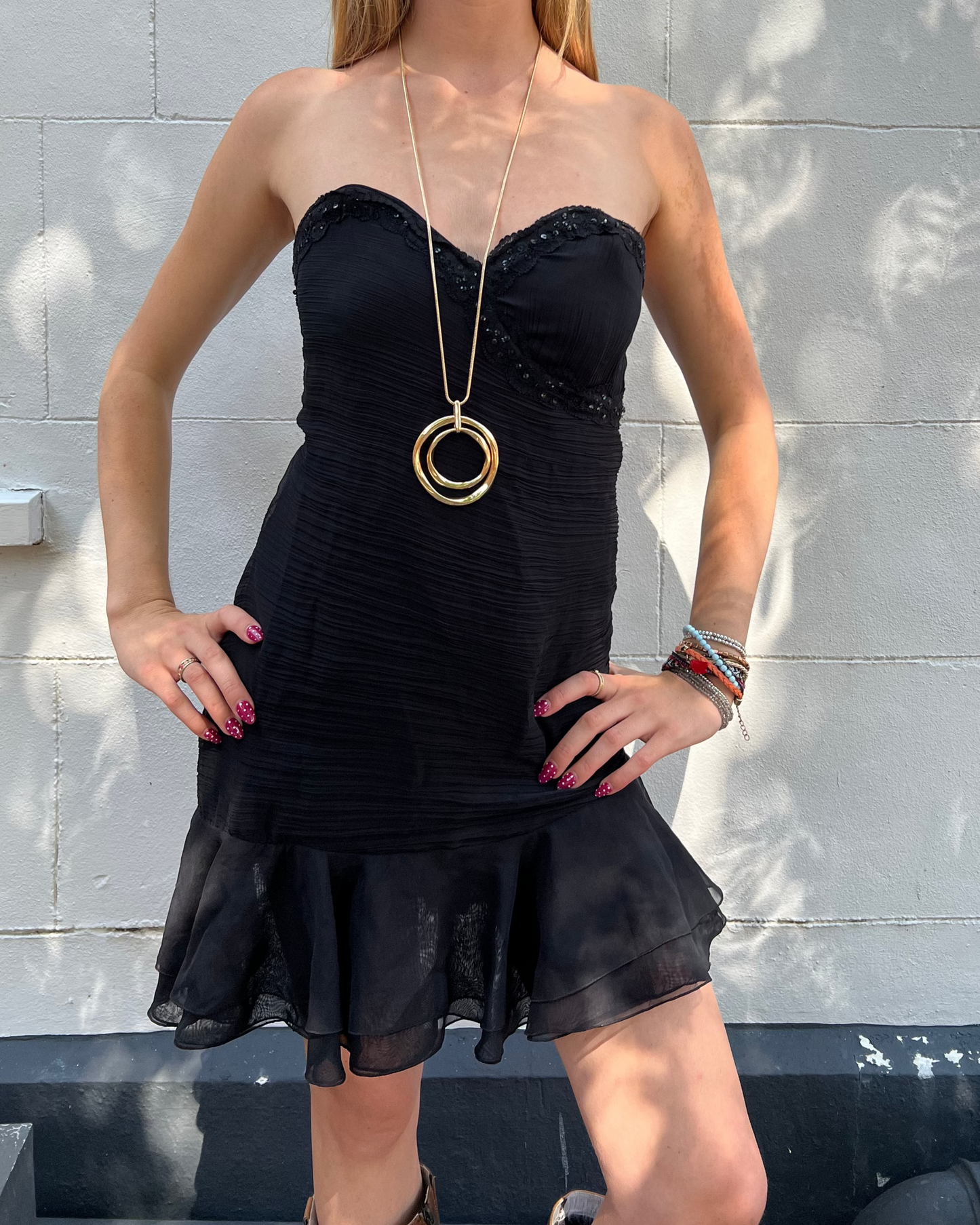 Morgan de Toi black strapless mini dress