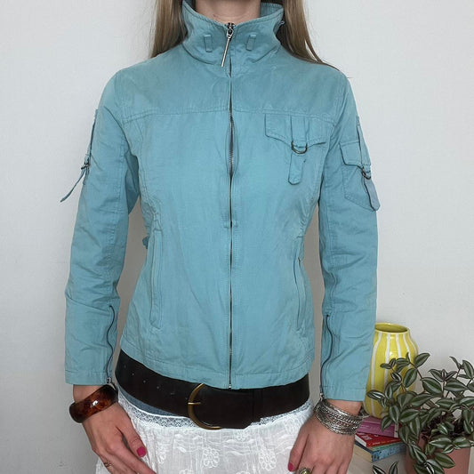 light blue zip up cargo jacket