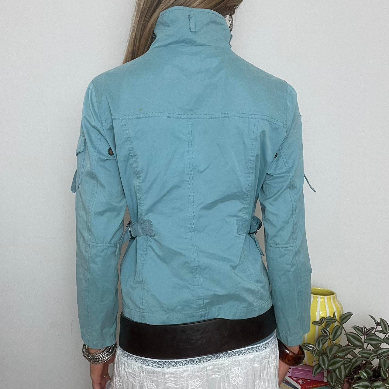 light blue zip up cargo jacket