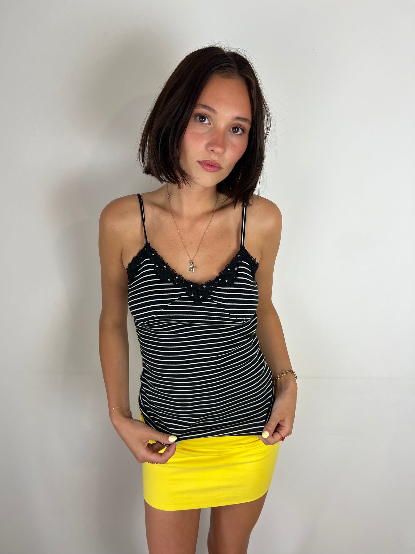 Vintage striped lace trim cami top, S
