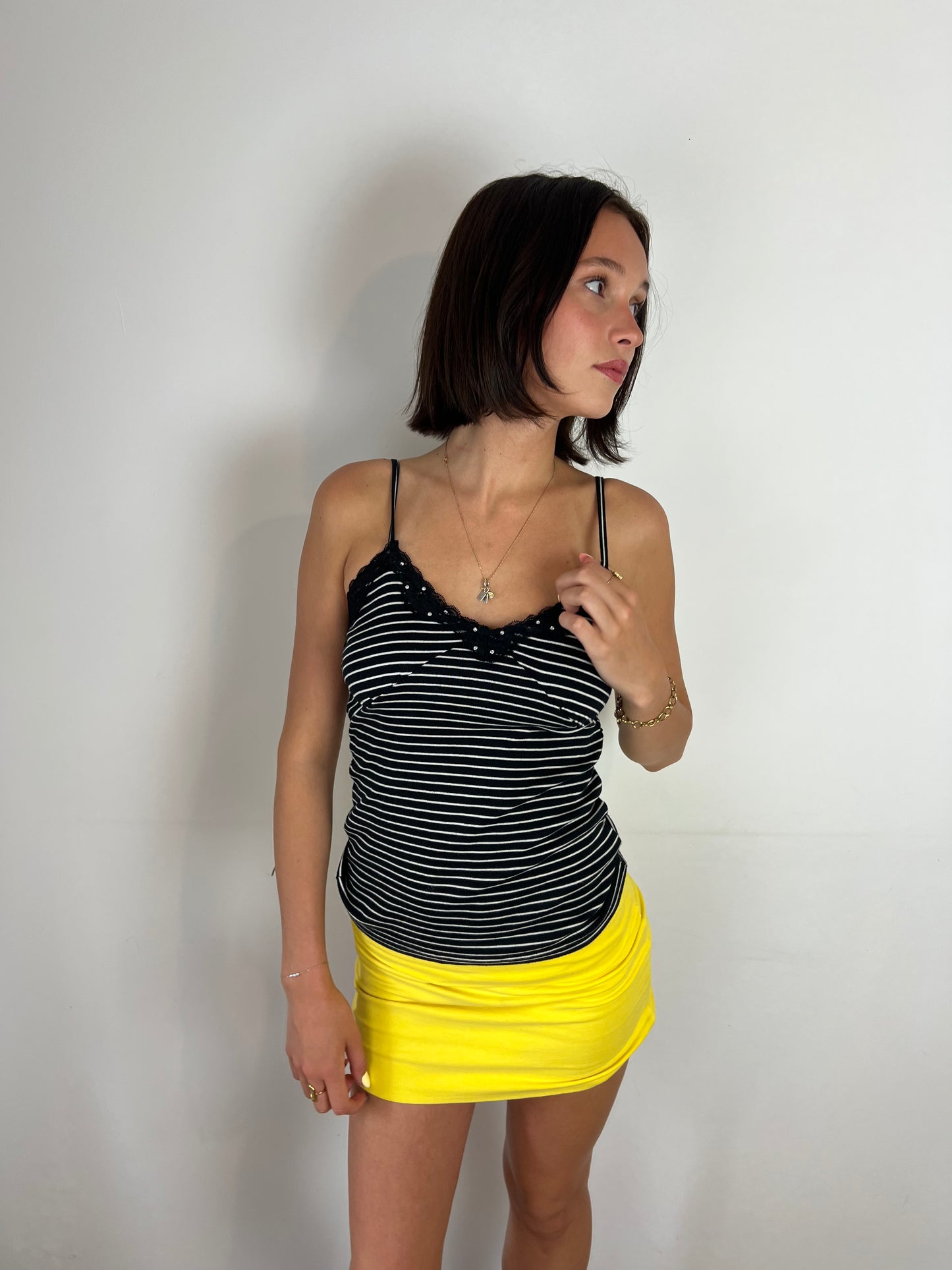 Vintage striped lace trim cami top, S