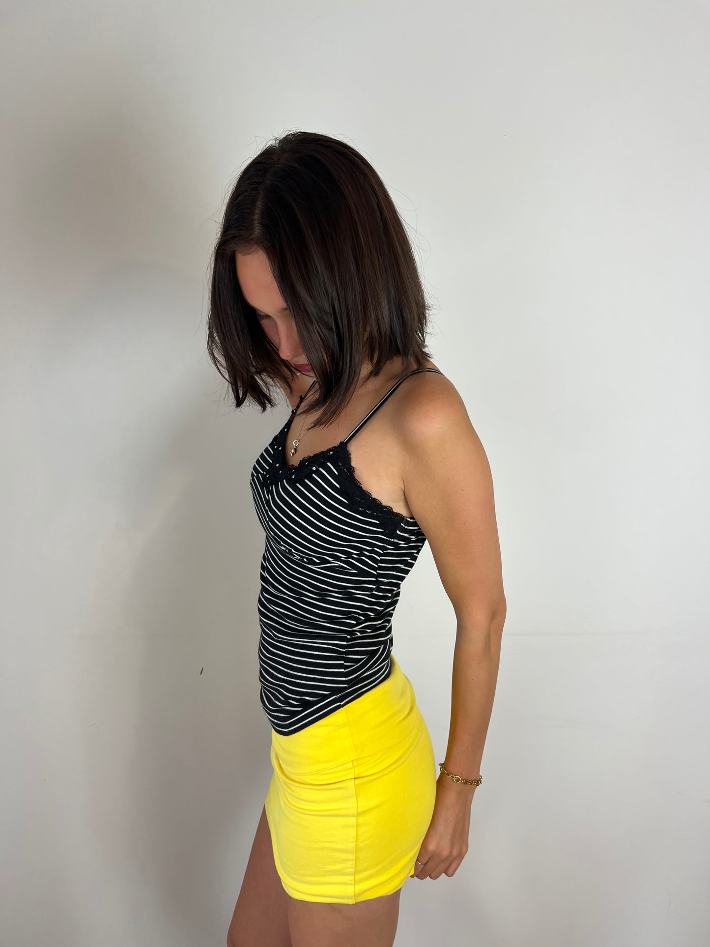 Vintage striped lace trim cami top, S