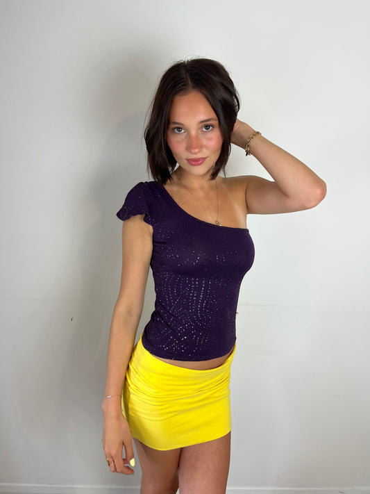 Vintage purple one shoulder top, S