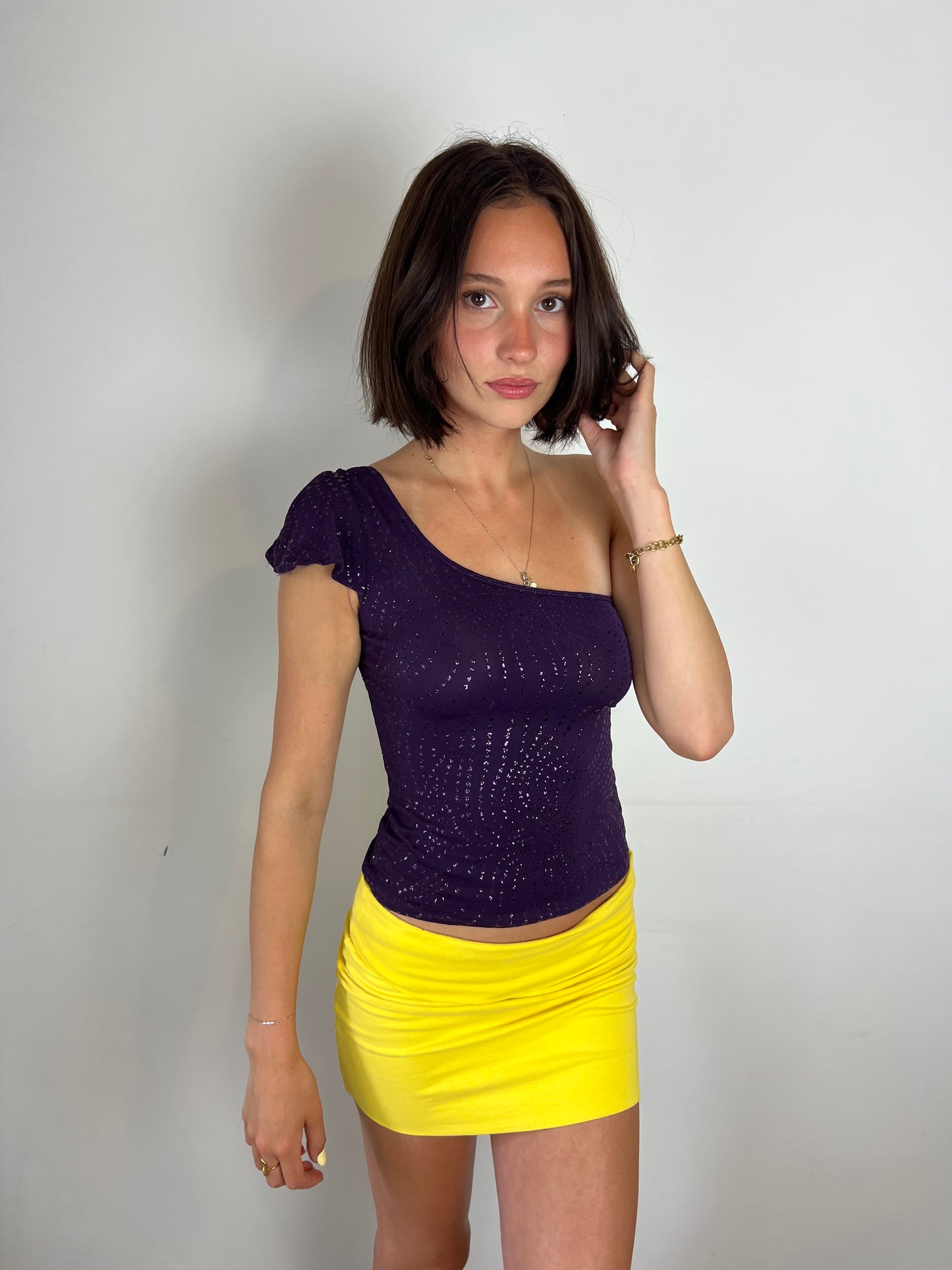 Vintage purple one shoulder top, S