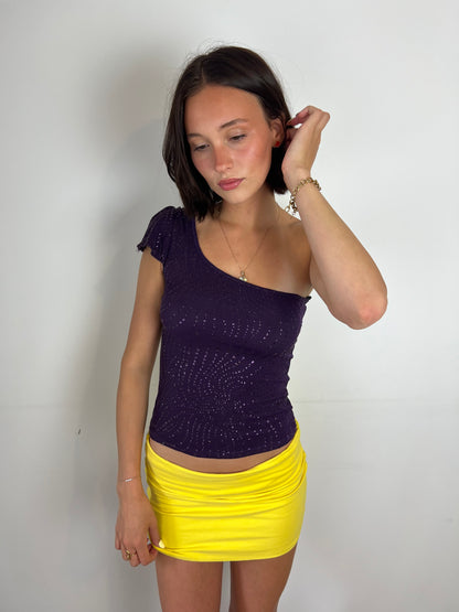 Vintage purple one shoulder top, S