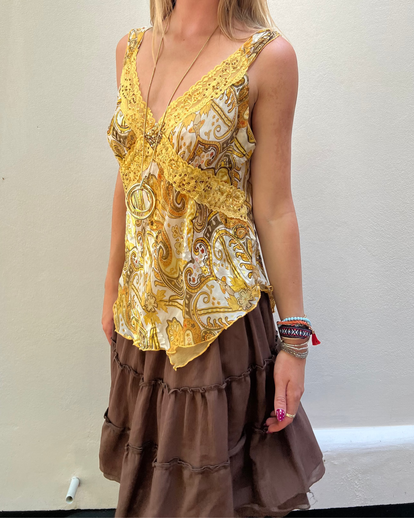 Yellow paisley print cami top