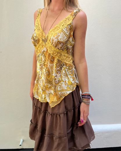 Yellow paisley print cami top