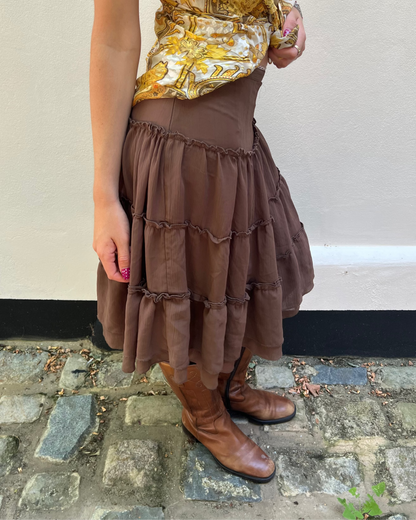 Brown tiered midi skirt