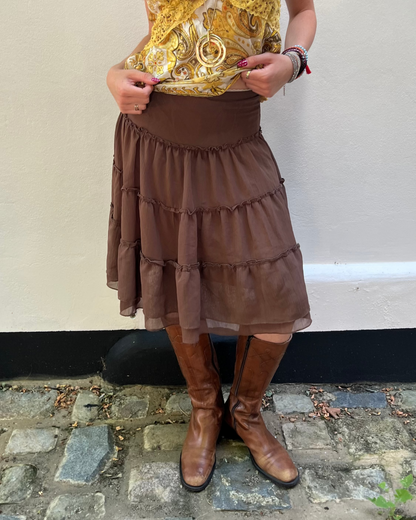 Brown tiered midi skirt