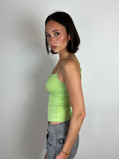 Vintage green ruched cami top, S/M