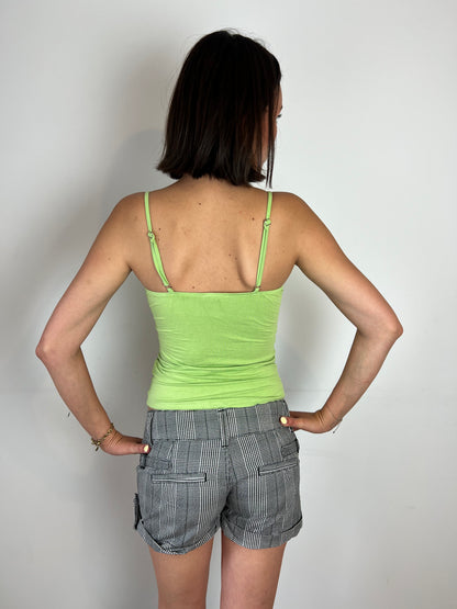 Vintage green ruched cami top, S/M