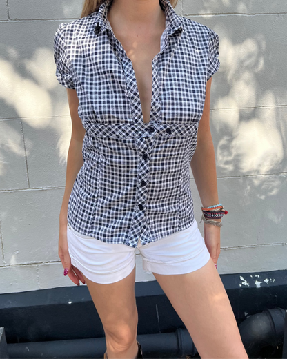 Checked short sleeved blouse