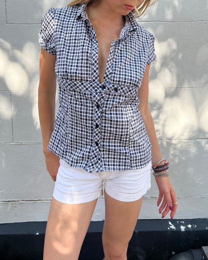 Checked short sleeved blouse