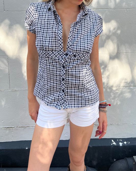 Checked short sleeved blouse