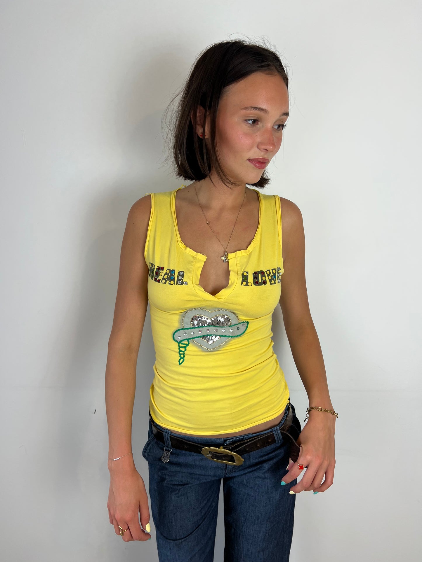 Vintage yellow 'Real Love' graphic top, S/M