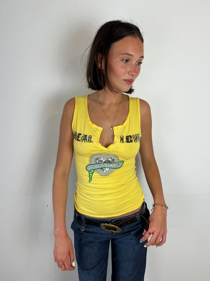 Vintage yellow 'Real Love' graphic top, S/M