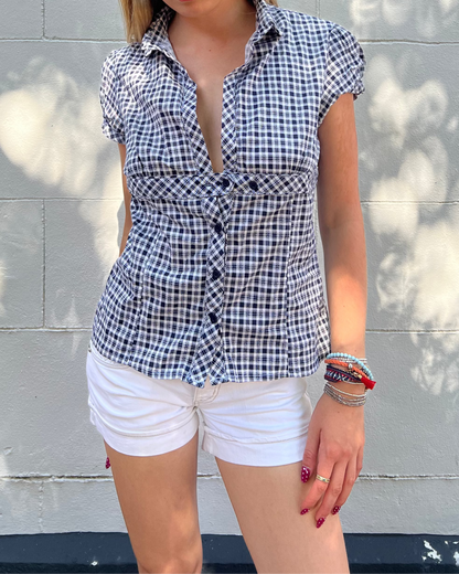 Checked short sleeved blouse