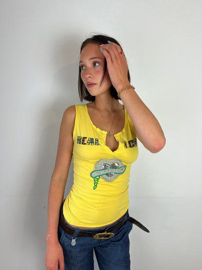 Vintage yellow 'Real Love' graphic top, S/M