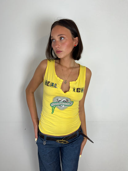 Vintage yellow 'Real Love' graphic top, S/M
