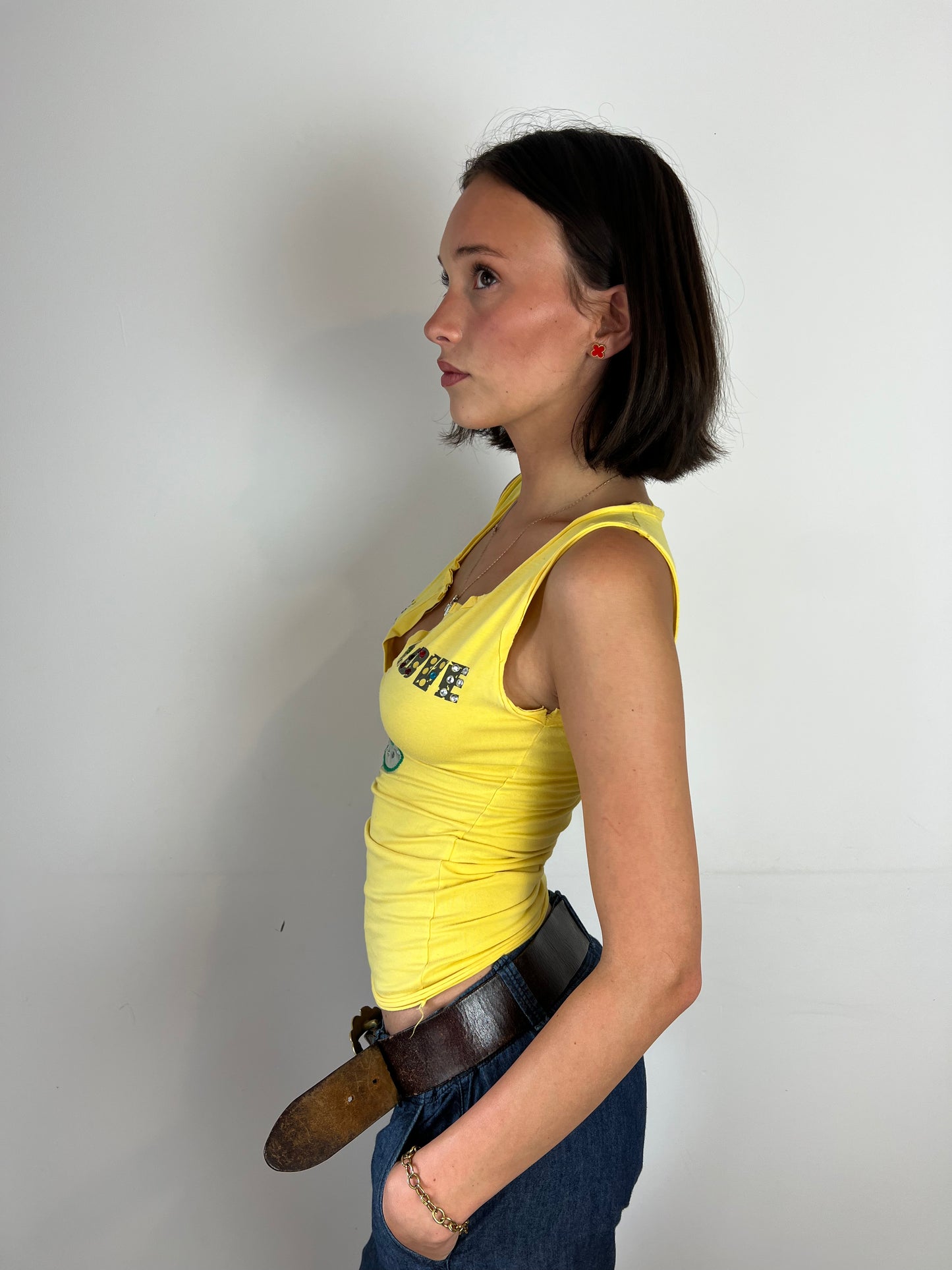 Vintage yellow 'Real Love' graphic top, S/M