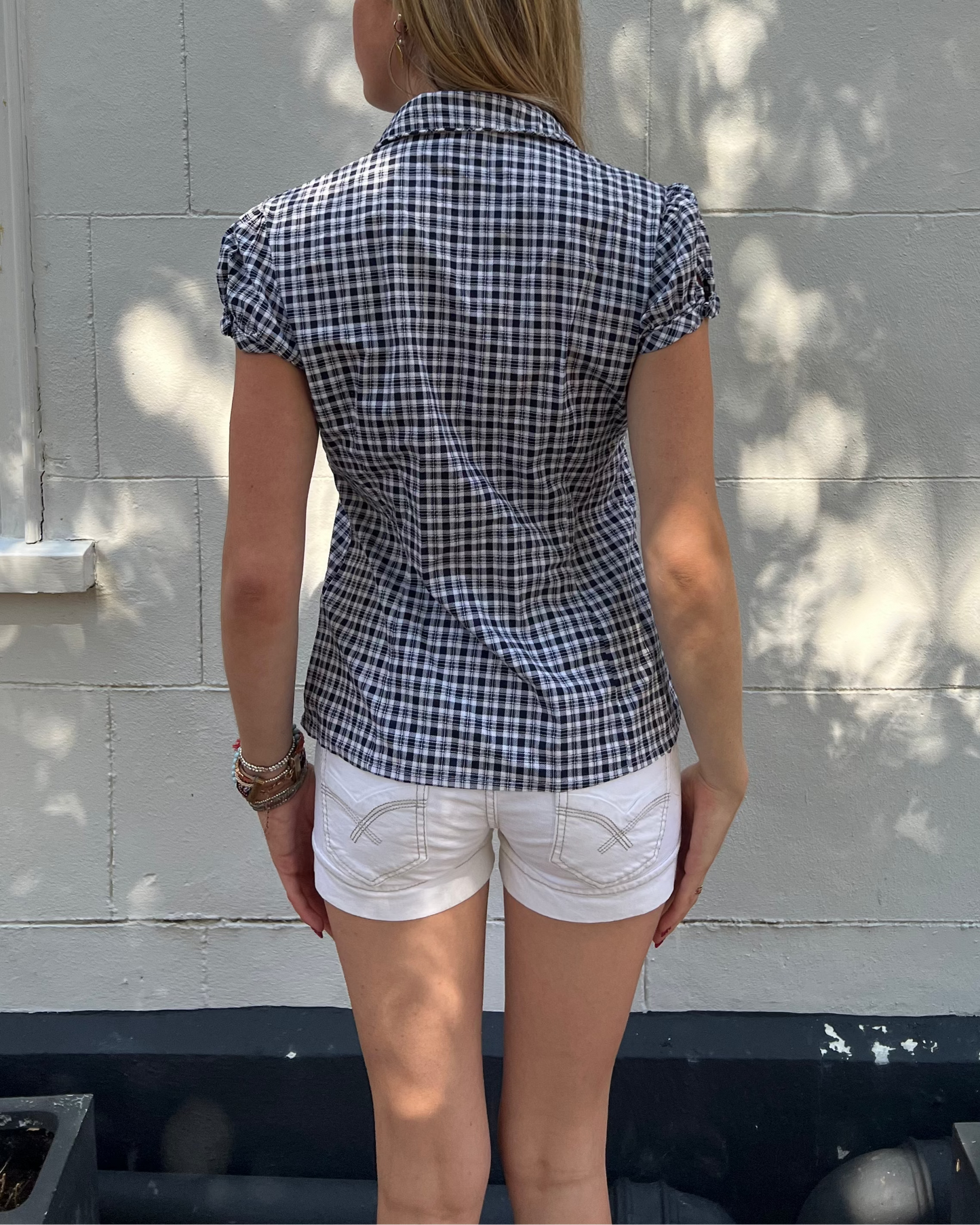Checked short sleeved blouse