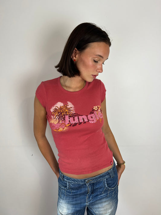 Vintage coral 'jungle' graphic tee, S