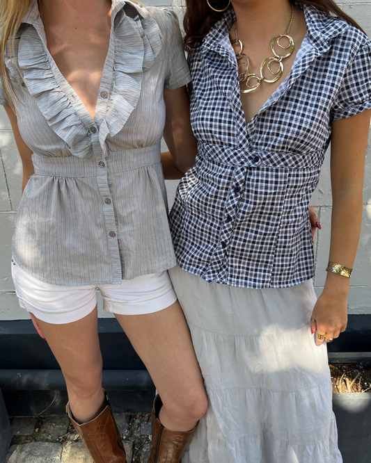 Checked short sleeved blouse