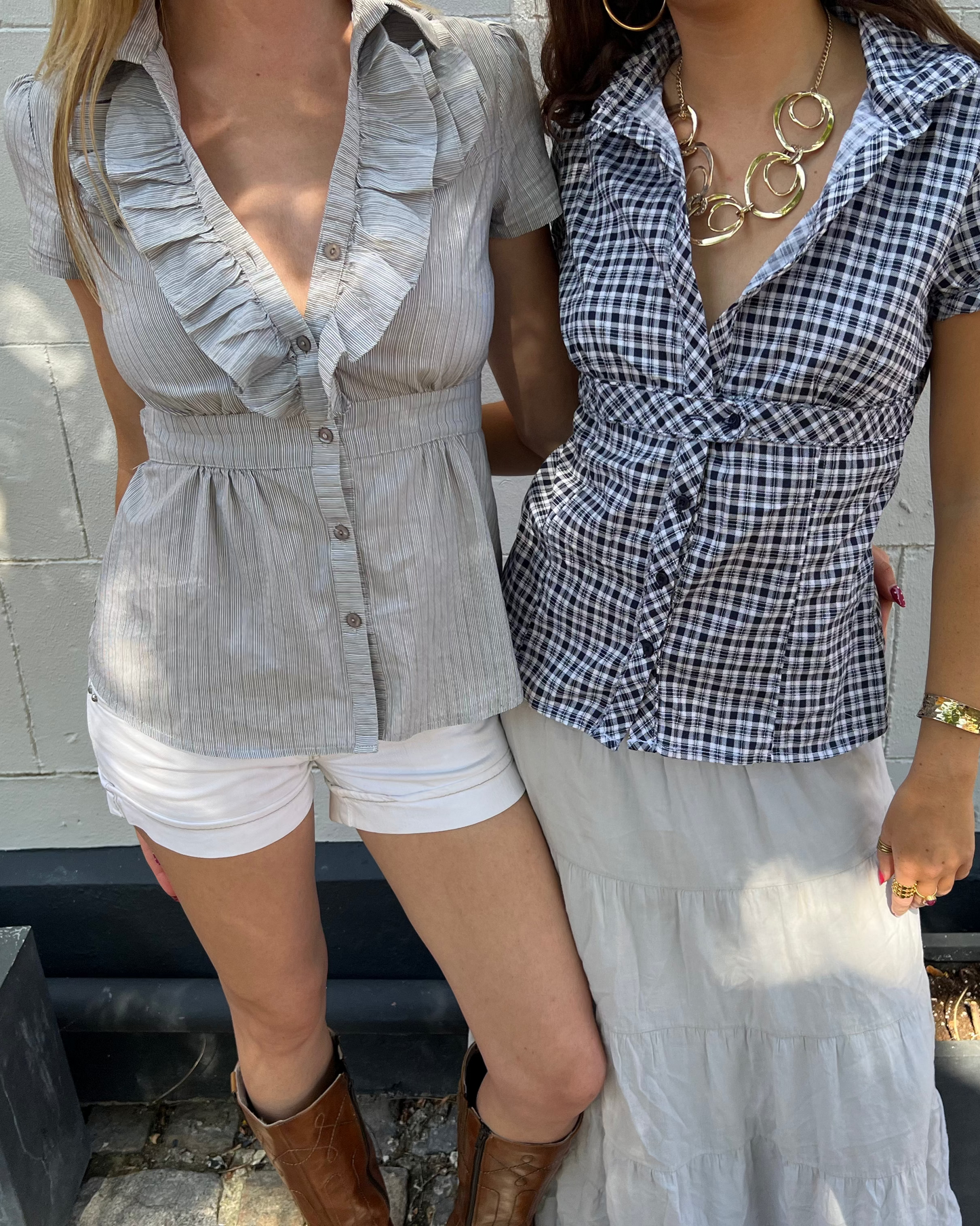 Stripy ruffle button up blouse