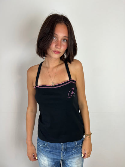 Pineapple black and pink top, L