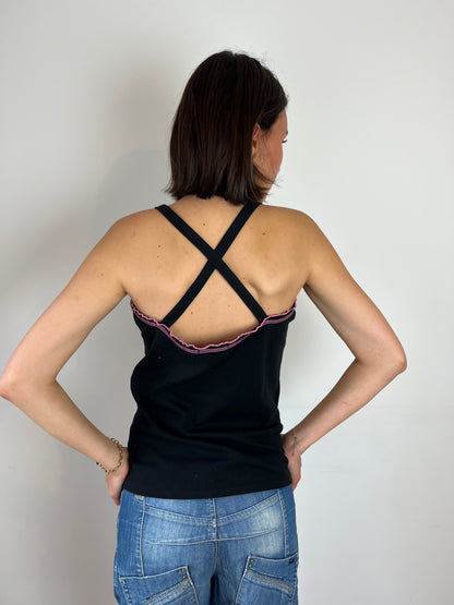 Pineapple black and pink top, L