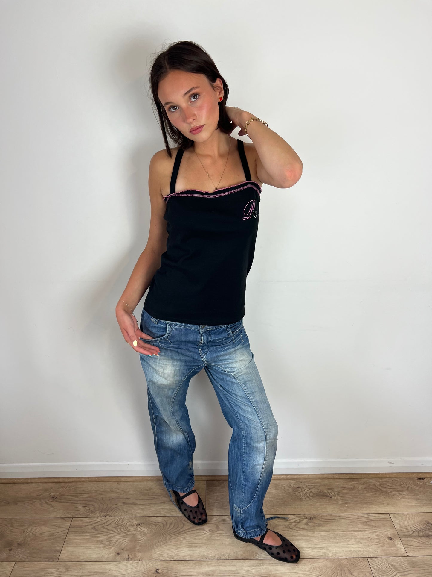 Pineapple black and pink top, L