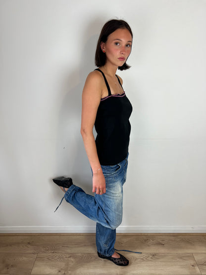 Pineapple black and pink top, L