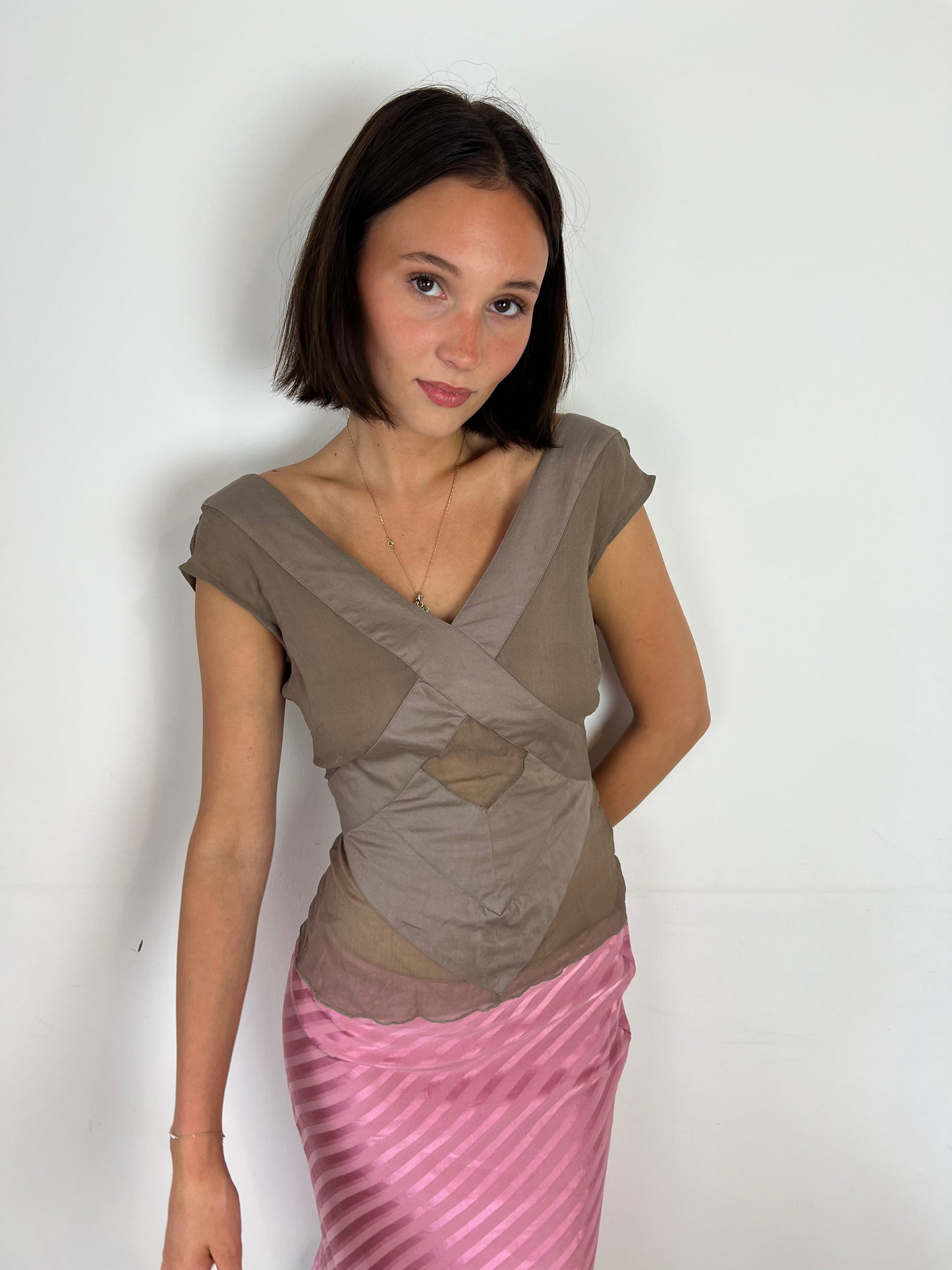 Vintage sheer brown top, S