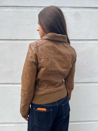 vintage brown leather bomber jacket, S