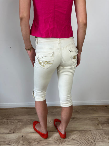 Vintage white embroidered capris, XS/S