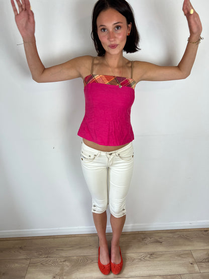 Vintage white embroidered capris, XS/S