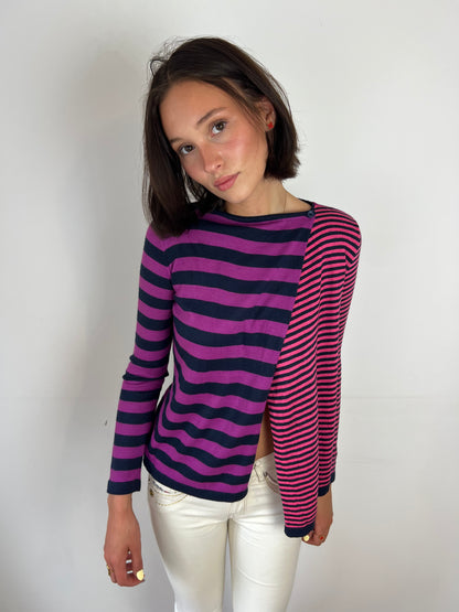 Benetton pink striped knit top, S