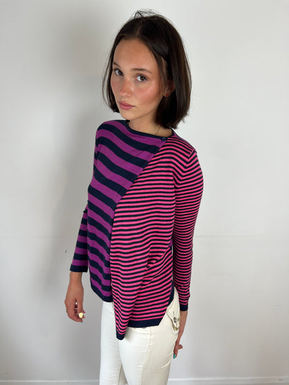 Benetton pink striped knit top, S