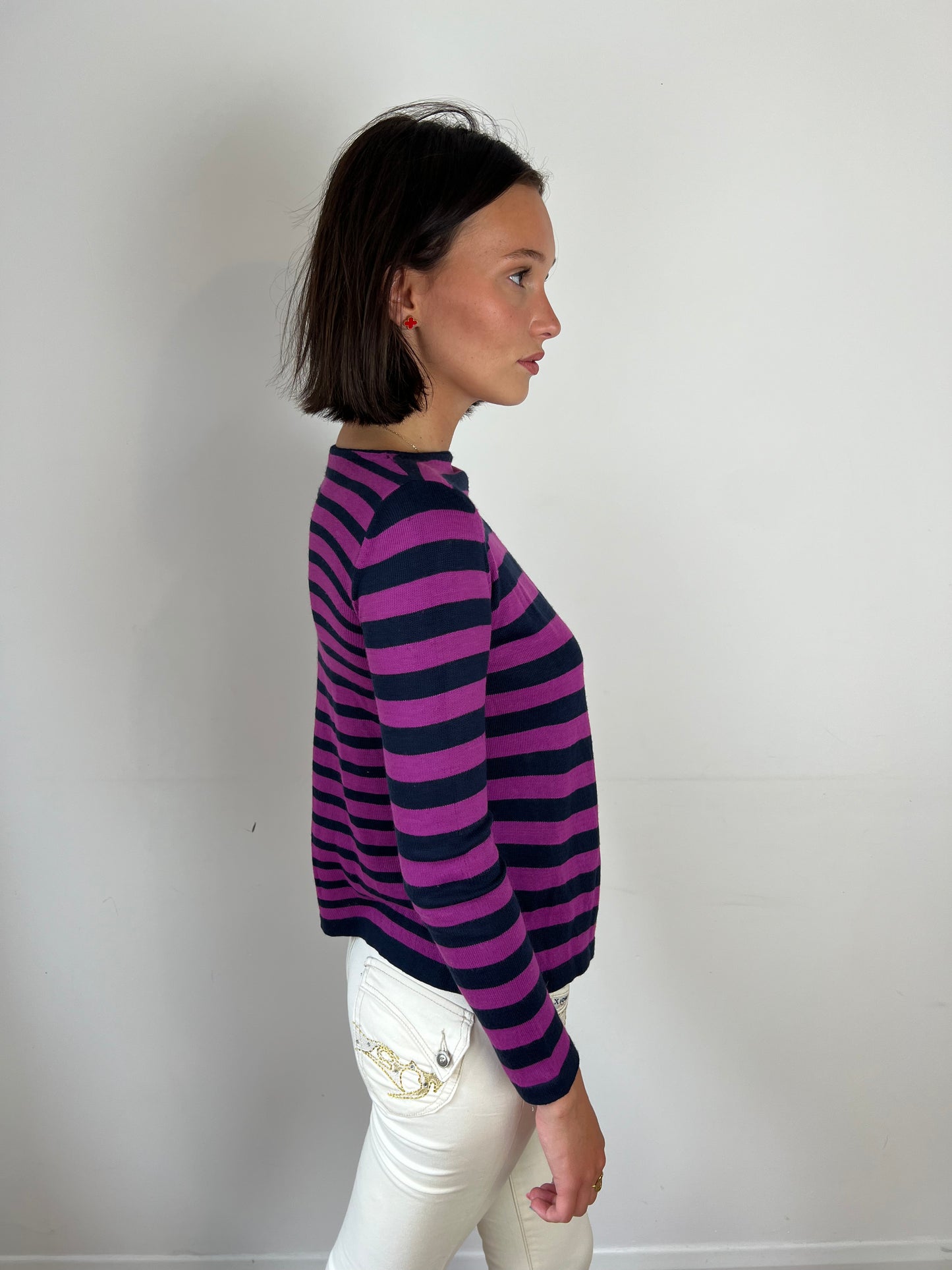 Benetton pink striped knit top, S
