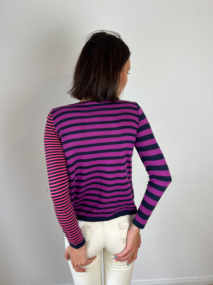 Benetton pink striped knit top, S