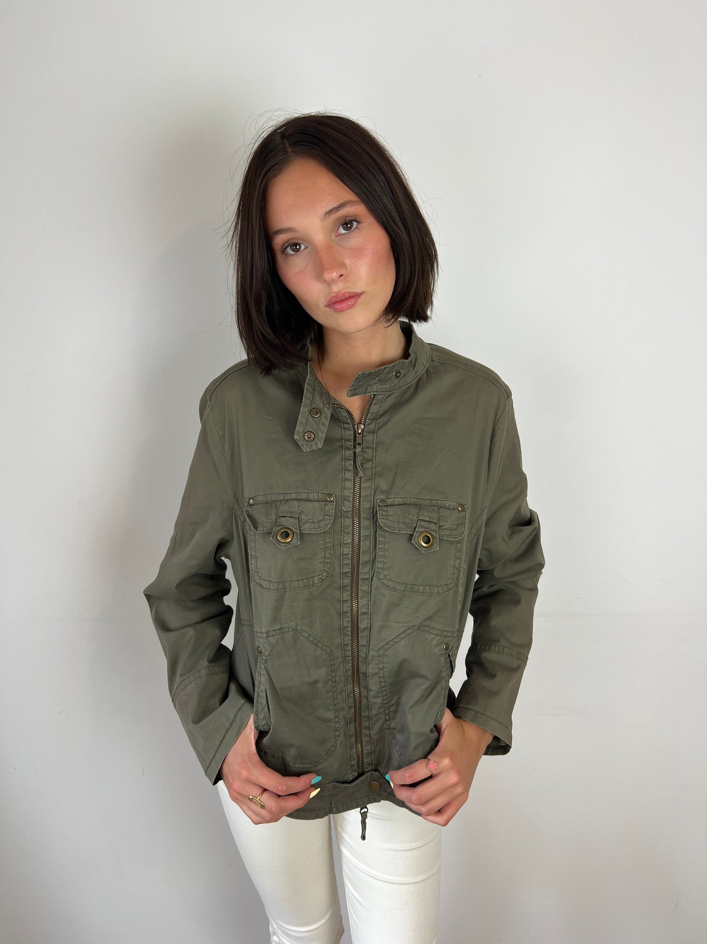 Vintage khaki cargo utility jacket, M
