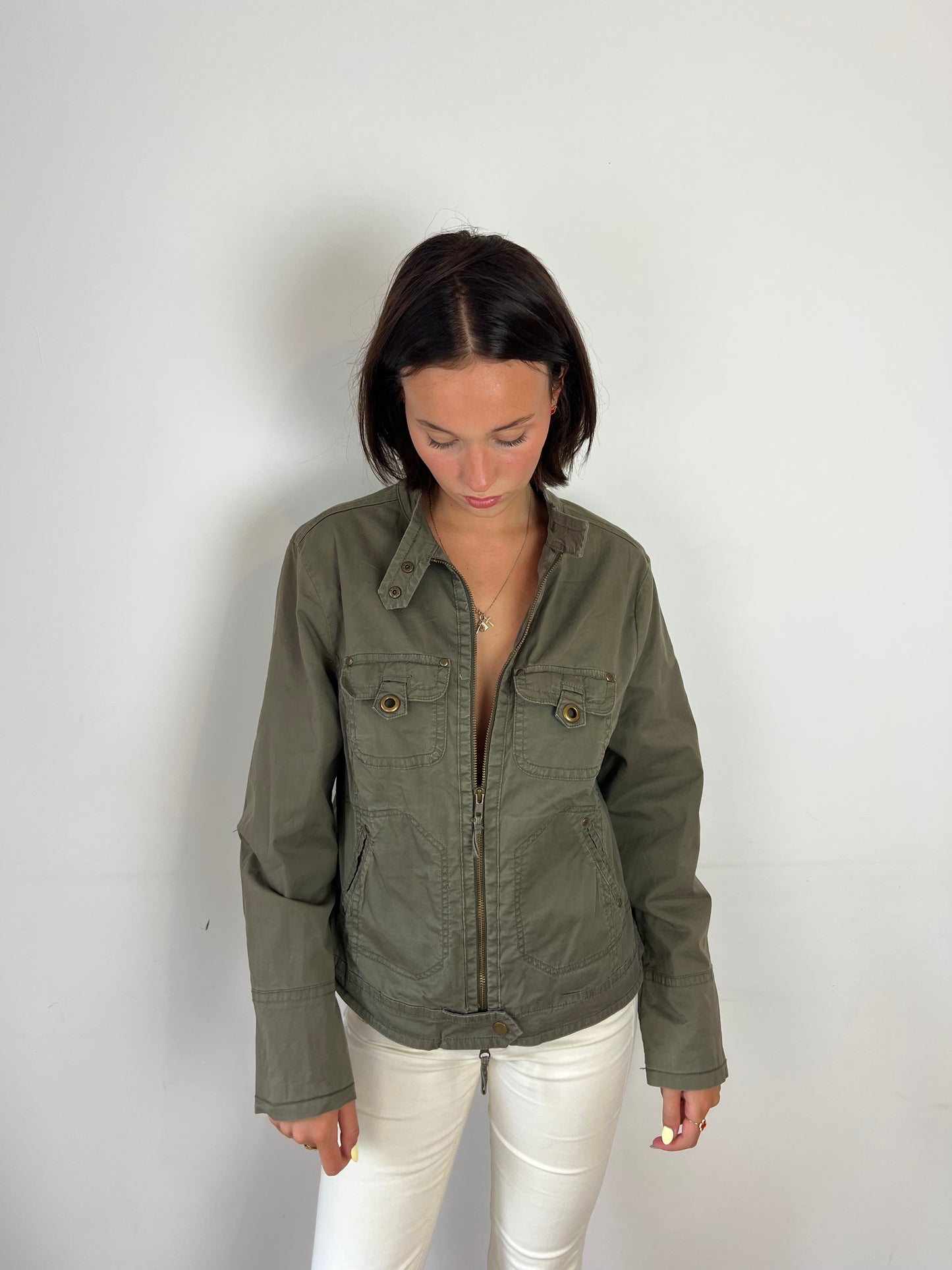 Vintage khaki cargo utility jacket, M