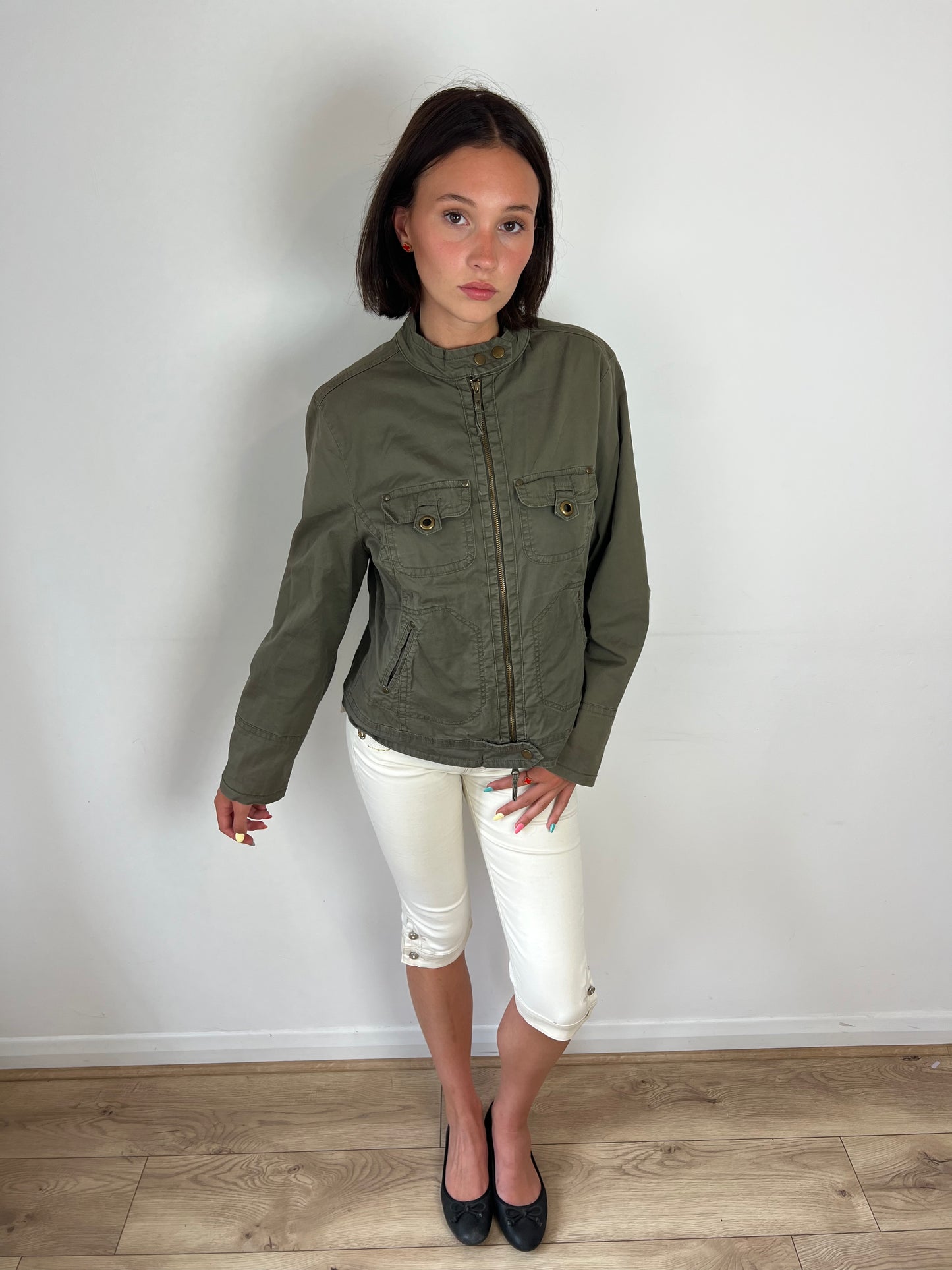 Vintage khaki cargo utility jacket, M