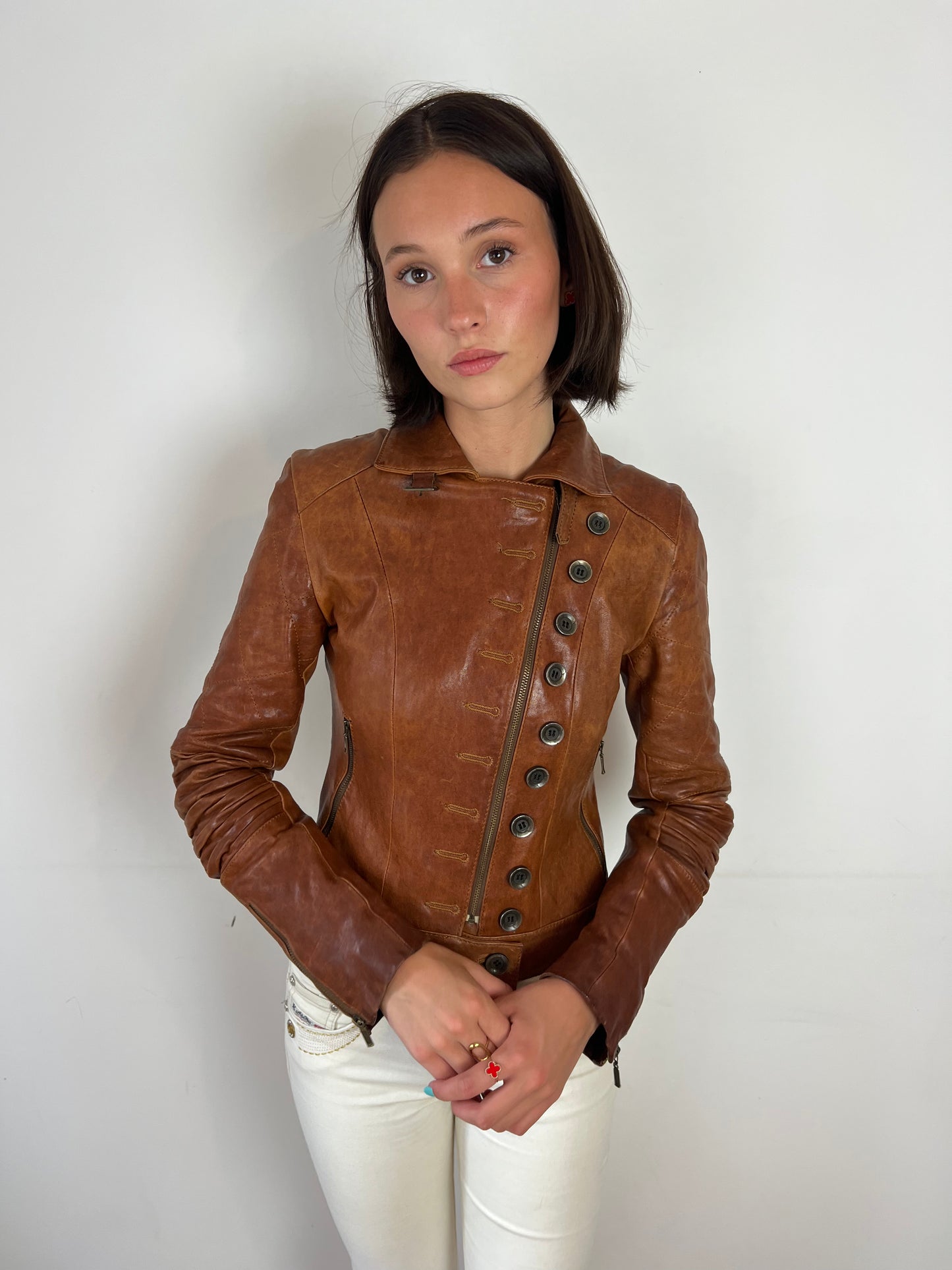 Vintage brown leather military jacket, XS