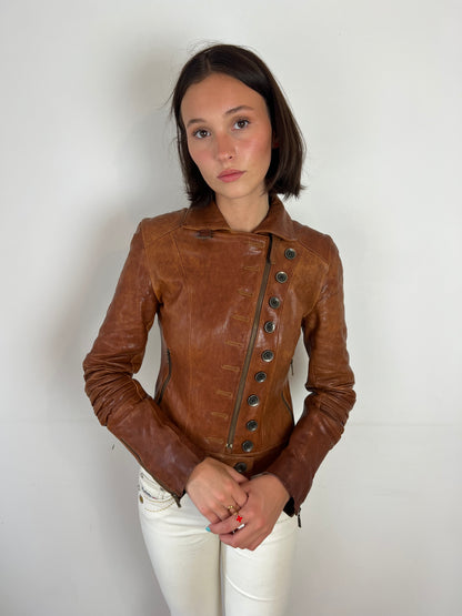 Vintage brown leather military jacket, XS