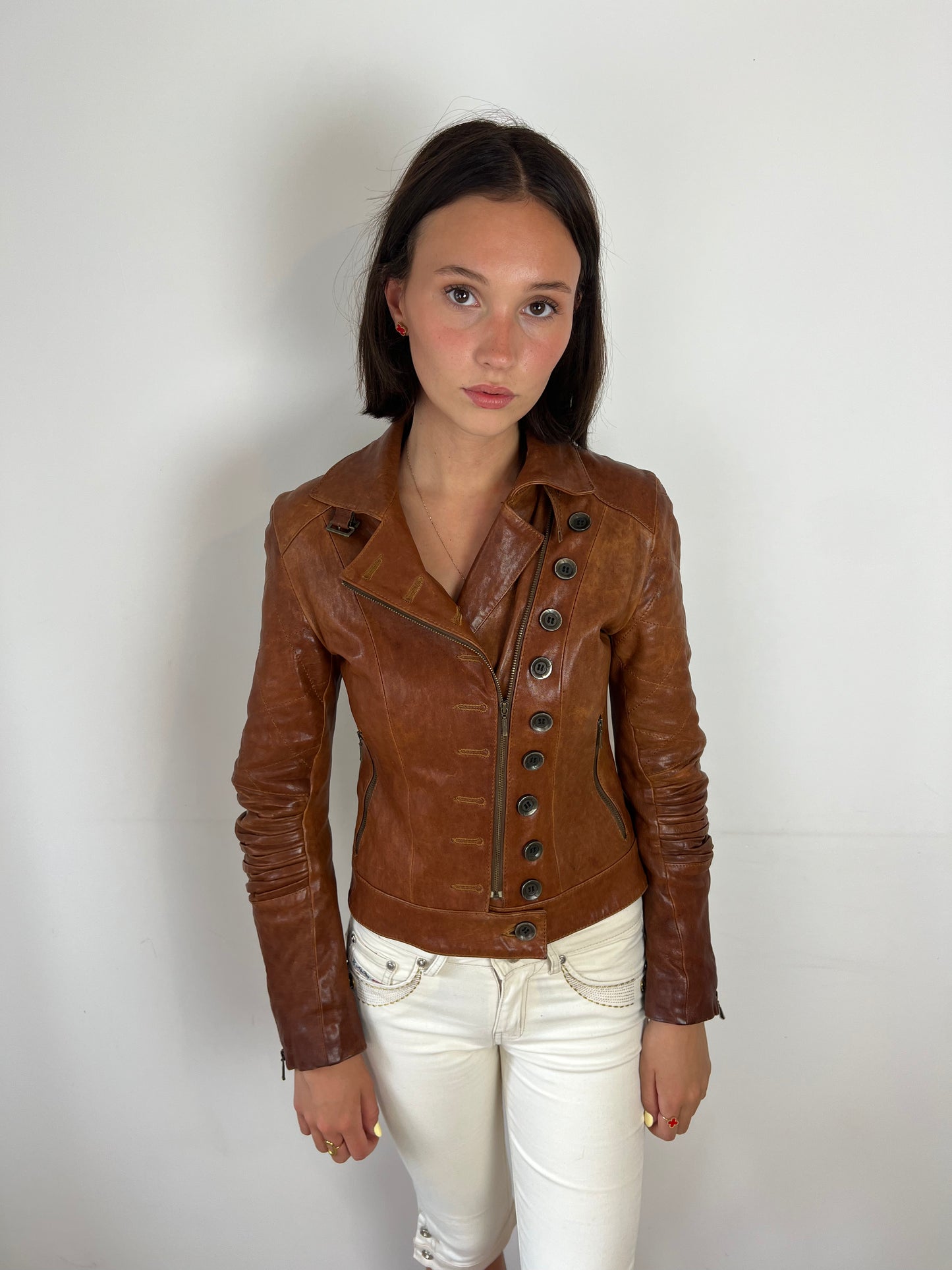 Vintage brown leather military jacket, XS
