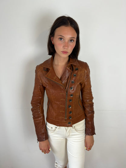 Vintage brown leather military jacket, XS