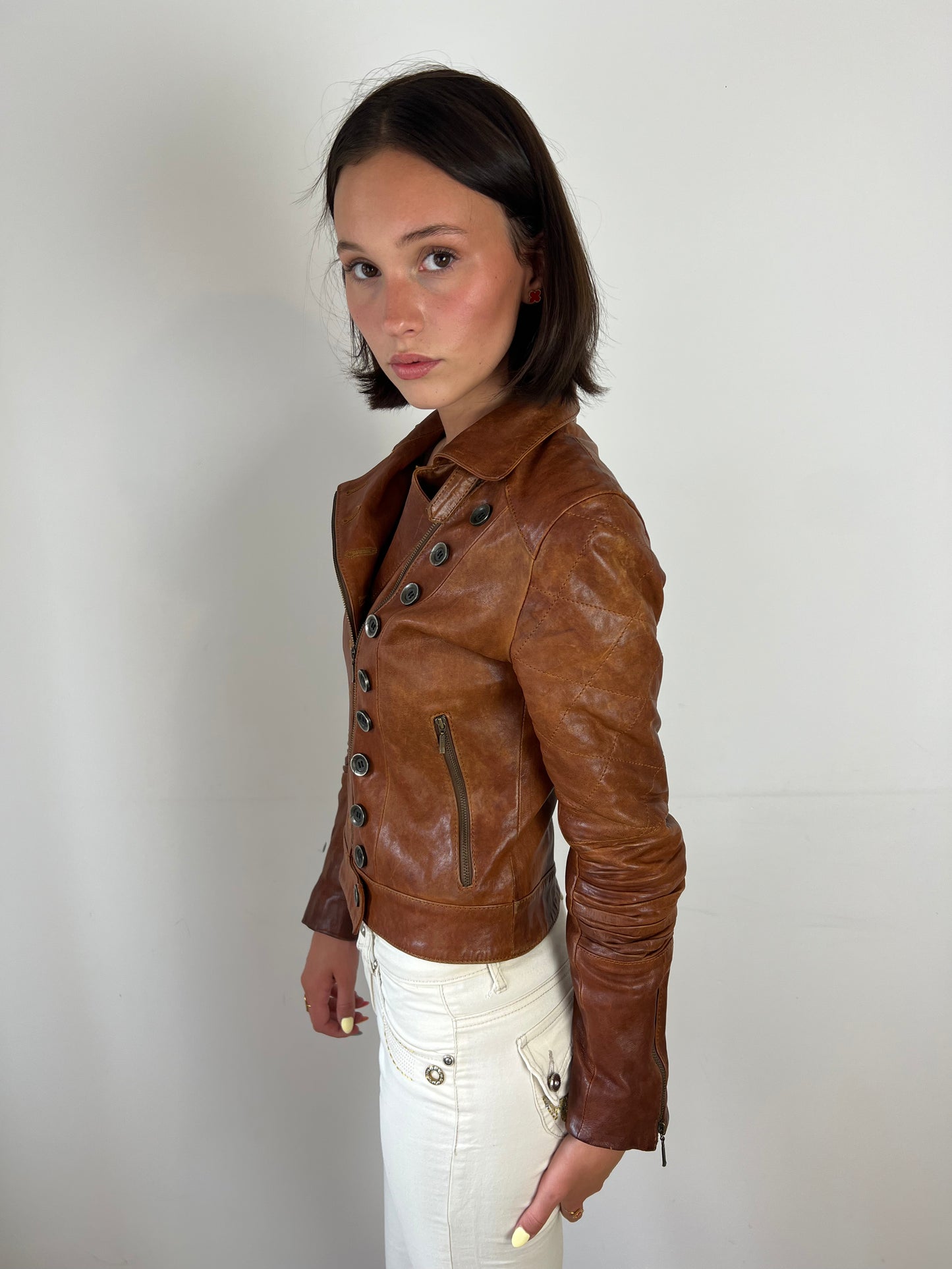 Vintage brown leather military jacket, XS